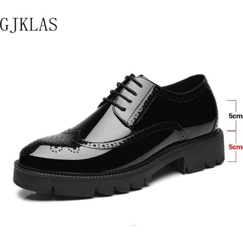 Heighten 10cm Men Business Real Leather Shoes Hidden Heel British Mens Casual Oxfords 8cm Tall Male Formal Dress Footwear Black