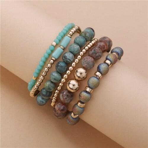 Boho Natural Stone Beads Friendship Bracelets Set Glass Beads Elastic Women Bracelets Jewelry Wholesale
