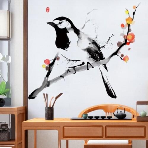 Chinese Style Flowers Bird Wall Stickers Teenager Living Room Bedroom Decoration Aesthetic Wallpaper Home Office Decor Retro Art