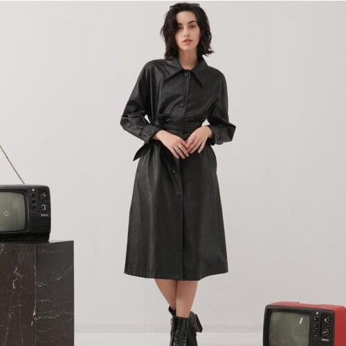 New oversized long soft leather jackets female single breasted lapel pu Leather Jacket Punk Rock Cropped Jackets F2110 dropship