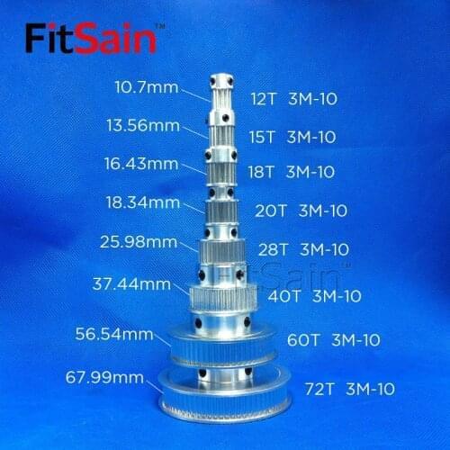 FitSain-3M 12T/15T/18T/20T/28T/40T/60T/72T aluminum alloy pulley reduction ratio drive synchronous wheel