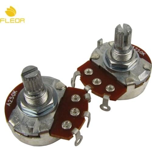 FLEOR 2pcs Full Size Bass Guitar Potentiometers A250K Short Split Shaft Audio Taper Pots with Bayonet Tip