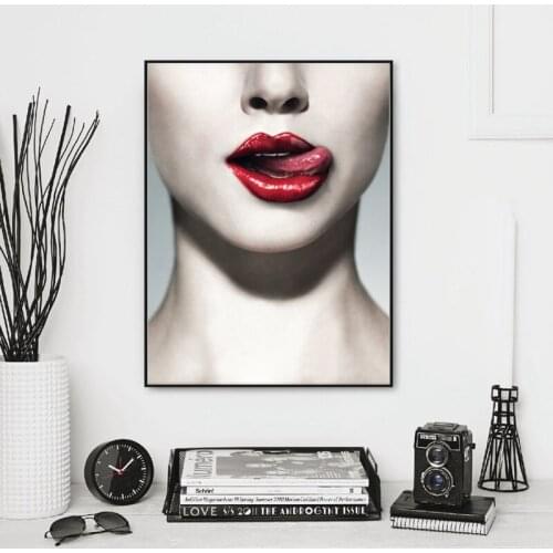 Woman Sexy Red Lips Poster Wall Art Canvas Painting Nordic Wall Pictures for Living Room Bedroom Decor Picture Beauty Art Print