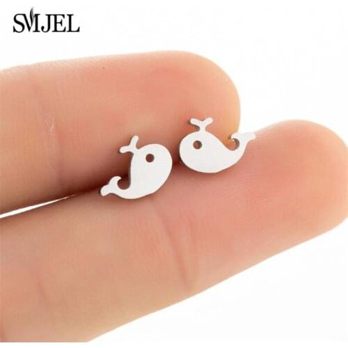 Lovely Cartoon Small Whale Earrings for Women Jewelry Animal Fish Stud Earring Stainless Steel Earings Best Friend Gifts Brincos