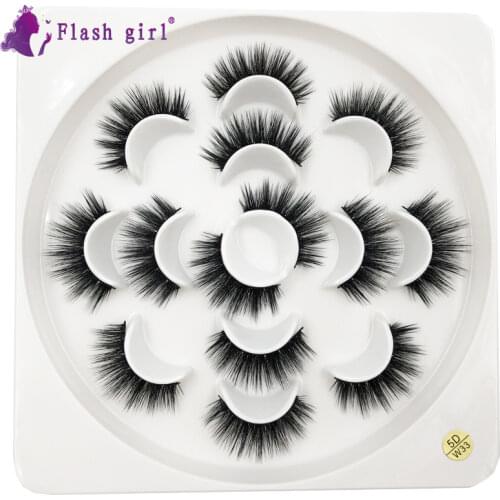 Flash Girl Natural Slender Eyelash Full Strip Eyelashes Mink W Series 7 Pairs Natural Makeup 5D Mink Lashes