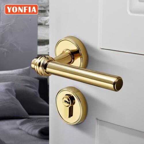 YONFIA 8031 Antique Traditioinal PVD Gold Home Room Door Handle for Interior Door Lock Set for Bedroom Wood Door Handle Gold