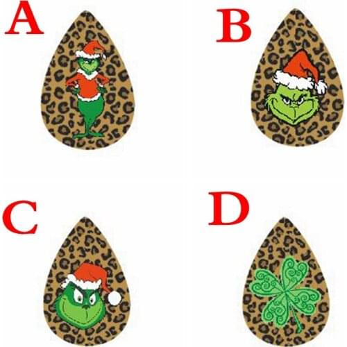 Leopard Print Leather Teardrop Earrings For Grinch Baseball Lips Animal Print