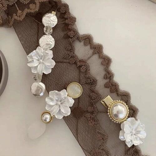 Hibiscus fairy pearl net red hairpin female South Korea Dongdaemun bangs clip headdress hair accessories hairpin side clip