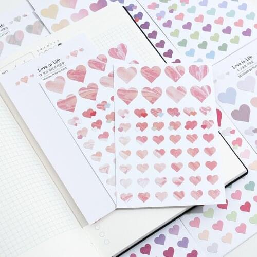 2 Sheets Cute Love Heart Paper Sticker Gradient Planner Diary Scrapbooking Greeting Card Decoration Seal Sticker Mark Stationery