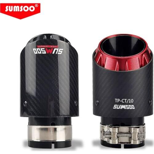 SUMSOO new design cool style carbon fiber + balck stainless steel +red plated modified car muffler exhaust pipe