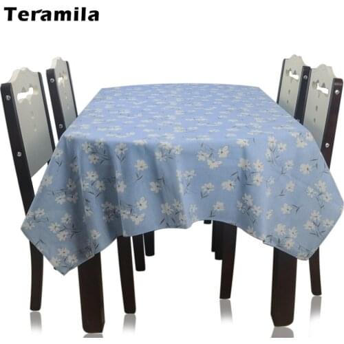 Teramila Rectangle Flower Design Dining Table Cloth Thick Cotton Linen Blue Pink Table Cover For Home Party Mantel Wedding Decor