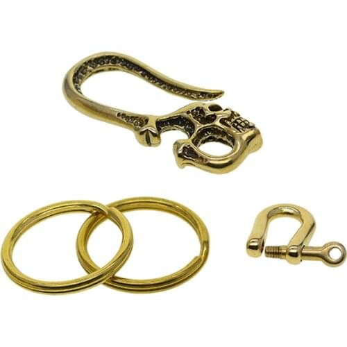 Solid Brass Skull Key Chain Key Ring Hook Clip Fob Biker Clasp Pant Chain