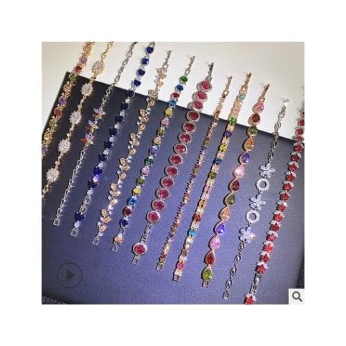 High quality European and American fashion heavy industry colorful zircon bracelet gold plated colorful rose gold bracelet