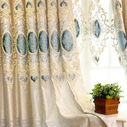 FYFUYOUFY European curtain Upmarket jacquard curtain Retro court Fine embroidery tulle Shading cloth curtain custom living room