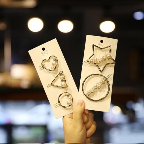 Korean Fashion Pearl Hairpins Woman Barrettes Geometric Hair Clips Girls Hair Accessories Hair Grip Headwear BB Clips