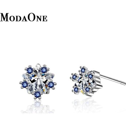 ModaOne Royal Blue Elegant Zircon Five Pointed Star Stud Earring For Women 925 Sterling Silver Jewelry Gift mujer brincos