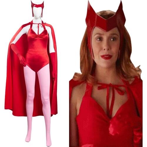 In Stock WandaVision Scarlet Witch Wanda Maximoff Cosplay Costume Women Jumpsuit Outfits Halloween Carnival Suit