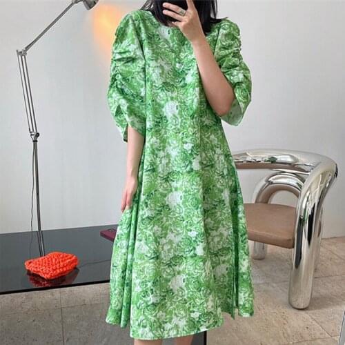 2021 New Summer Casual Ladies Dress Retro Print Loose High Quality Women Dresses Fashion Elegant Cotton Female Dress T212
