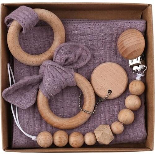 1Set Pacifier Clips Chain Cotton Soothe Appease Towel Baby Bibs Teething Ring Cute Bunny Ear Teether Newborn Shower Gift