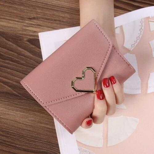 By dhl or ems 100pcs fashion Wallet Female Short Women Wallets Heart Mini Money Purses Fold PU Leather Bags