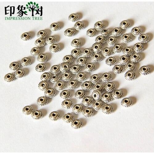 20pcs/lot 5mm Tibetan Silver Style Five-petal Flower Engraving Torus Accessories For DIY Jewelry Making Wholesale 2130
