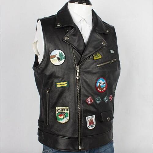 2020 Black Men Slim Fit Bikers Plus Size XXXXL Genuine Cowhide Autumn American Style Motorcycle Leather Vest