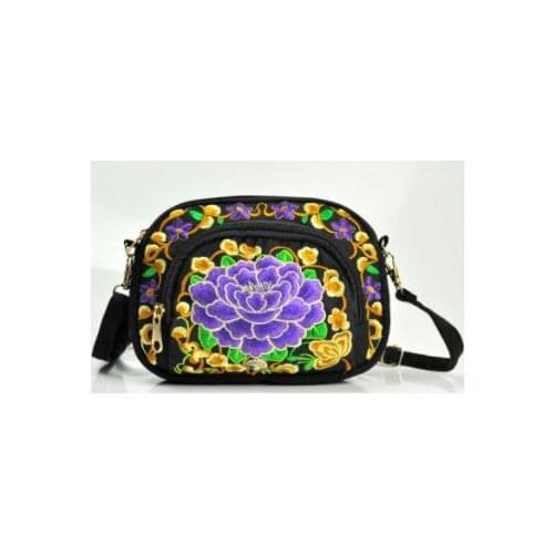 2020 New retro ethnic double-sided embroidery peony flower canvas coin purse phone bags ladies mini diagonal cross pouch