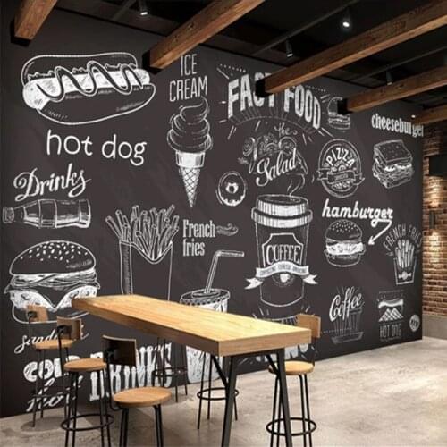 Custom Any Size Mural Wallpaper 3D Hand Painted Blackboard Food Dessert Fast Food Coffee Shop Restaurant Background Wall Fresco