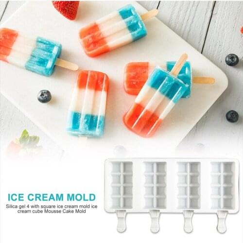 4 Cell Ice Cream Molds Silicone Popsicle Mold Freeze Cake Dessert Mousse Maker DIY Cube Tray for Popsicle Cakesicle