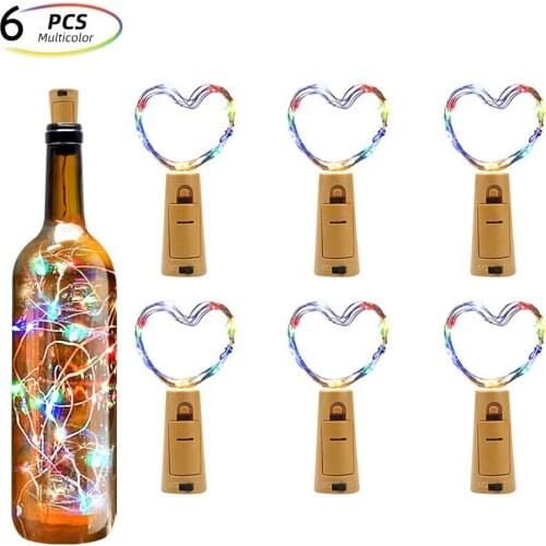 6Pcs 6.6ft 20LEDs Colorful Bottle Lights with Cork Battery Operated Copper Fairy Lights DIY Bedroon Decoration