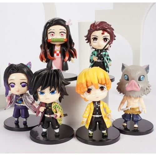 Anime Demon Slayer Kamado Tanjirou Kamado Nezuko PVC Figures Doll Decoration Kids Toy Birthday Gifts 6Pcs/Set