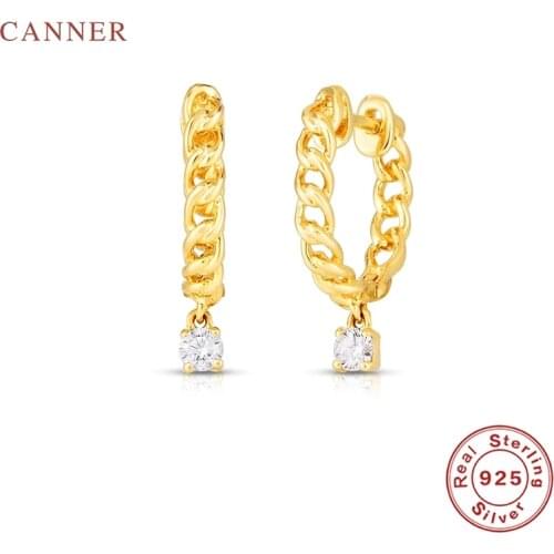 CANNER Earrings For Women 925 Sterling Silver Pendientes Hollow Irregular Chain Huggie Earrings Hoops Zircon Fine Jewelry Joyero