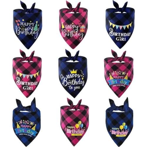 Birthday Dog Bandanas Large Pet Scarf Bandana For Dog Cotton Plaid Washable Bow Ties Collar Cat Dog Scarf Large Dog Accessories