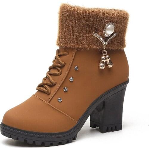 High Heel Winter Shoes Women Winter Boots Fashion Womens High Heel Boots Plush Warm Fur Shoes Ladies Brand Ankle Boots kl09