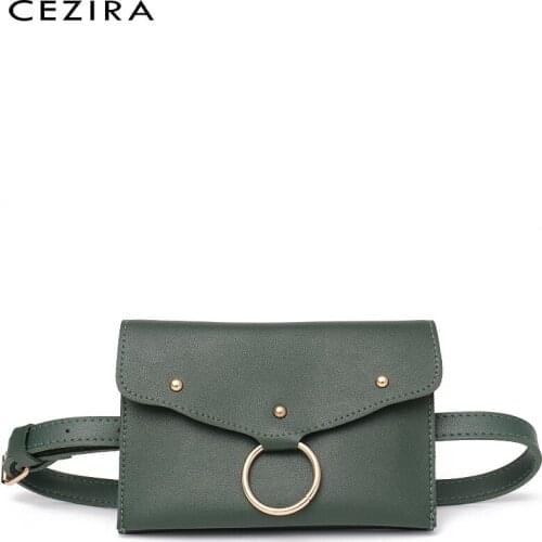 CEZIRA Small Fashion Waist Pack Belt Bags for Women Fanny Pack Flap Handbag Ring Cover Rivets Pouch Phone Shoulder&Chest Bag