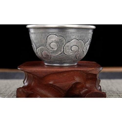Silver tea cup sterling silver 999 handmade engraved retro style Chinese household kung fu sterling silver small cup