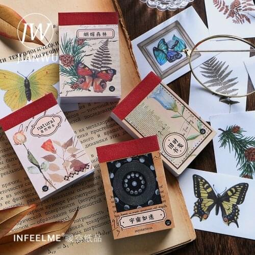 JIANWU 50 Pcs Natural Art Vintage Sticker Book Plant Butterfly DIY Decoration Journal Scrapbooking Stickers Kawaii Stationery
