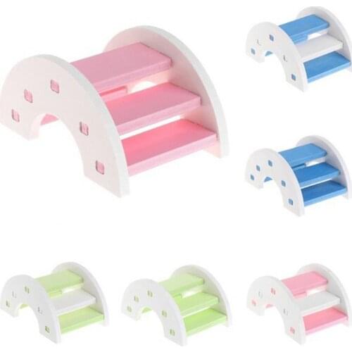 Wooden Hamster Hedgehog Rainbow Arch Bridge Small Animal Play Ladder Climb Kit Toy Blue Green Multi-step Exercise Fitness Frame