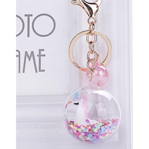 Unicorn Keychain Pendant Spherical Keychain Pendant Transparent Glass Ball Glitter Decoration