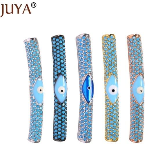 Juya Evil Eyes Turquoise Tube Beads for Jewelry Making Copper Curved Tube DIY Beads Charms fit Bracelet Necklace Accessories