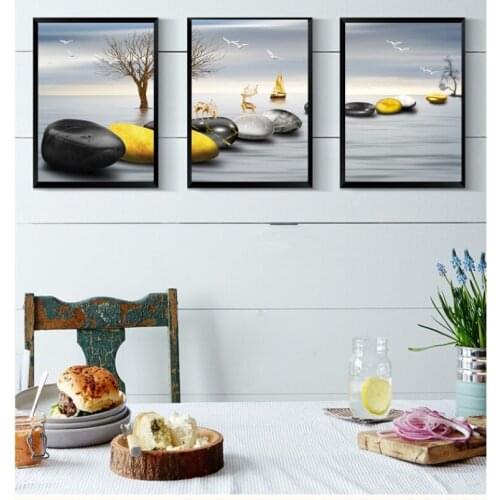 HD Print Oil Painting Wall Decor Art On Canvas Golden Deer Stone Canvas Painting 3PCS/Set Unframed