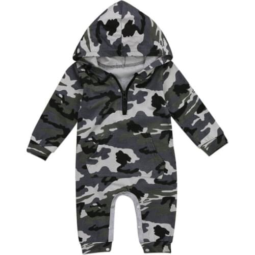 0-24M Baby Newborn Baby Camo Long Sleeve Romper Infant Jumpsuit Boy Hooded Boy Camouflage Romper Boys Outfit Warm Spring Autumn