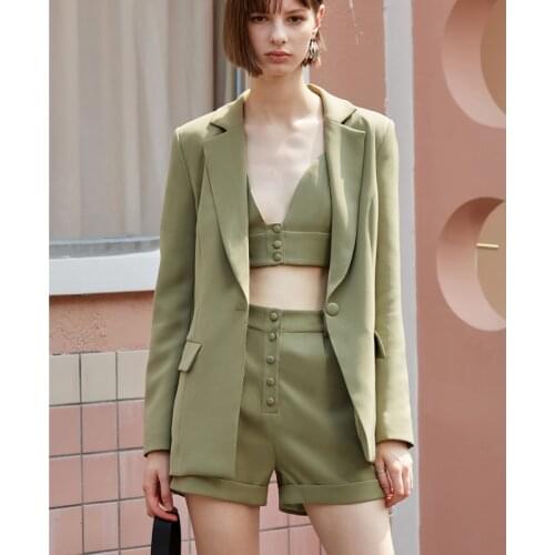 AEL Ladies 3 Pieces Set Blazer woman Slim Sexy Blazer Camis Tops and Women short Pants Suits streetwear