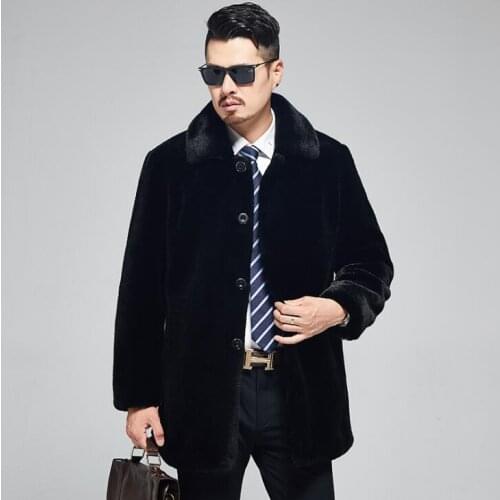 Mink fur leather jacket mens warm faux fur collar leather coat men loose jackets winter autumn thicken jaqueta de couro warm