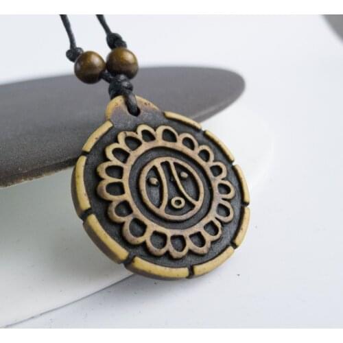 Round Man pendant limitation Yak Bone Material Bone Art Necklace Pendant Vintage Mens adjustable Rope Necklaces #GZ210