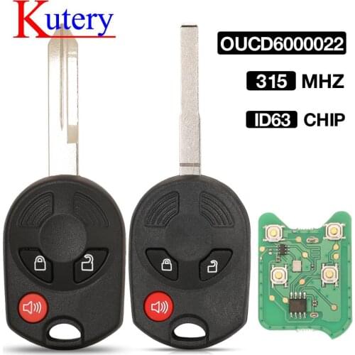 Kutery FCCID:OUCD6000022 ID63 Chip 315MHZ 3 Buttons Straight Remote Control Car Key For Ford Edge Escape Freestyle 2007-2009
