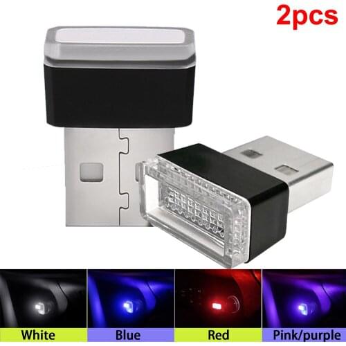 2pcs Car Atmosphere Lights 5V USB White Red Blue Pink Purple SUV Car Styling Interior Decoration Decorative Lamp Auto Foot Lamp