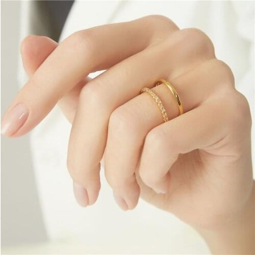 Brass With 18 K Gold Geo Zircon Rings Women Jewelry Punk T Show Runway Designer Club Cocktail Party Japan Korea Fashion