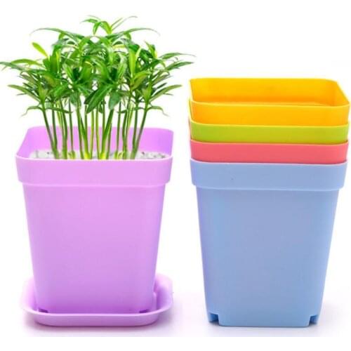 Mini Plastic Flower Pots With Plastic Tray Garden Supplies Square Flower Bonsai Planter Nursery Pots LX7420
