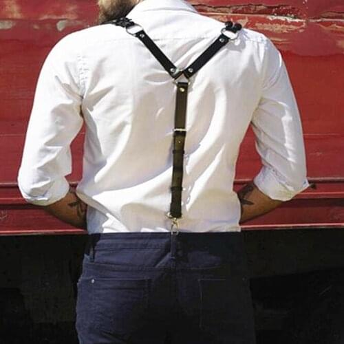 Men Women Leather Braces Y - Back Snap Hook Adjustable Suspenders Belt